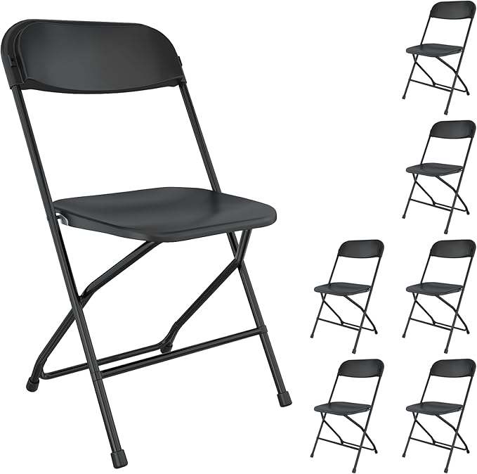 7 Pack Black Folding Chairs, Portable Party Chairs, Plastic Folding Chair,Stackable Commercial Seats with Steel Frame for Office Wedding Party Patio Dinning Events, 350lbs Capacity