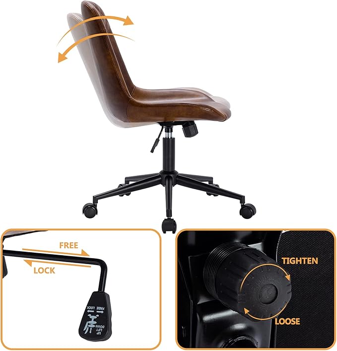 DUHOME Modern PU Leather Office Chair Desk Chair Swivel Computer Chair Yellowish-Brown