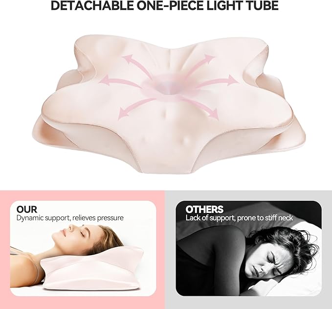Cervical Neck Pillow for Neck Pain Relief - Ergonomic Memory Foam Neck Pillow with Silky Satin Cover, Orthopedic Neck Support for Side Sleepers, Gift for Women, Wife, Grandma (Pink)