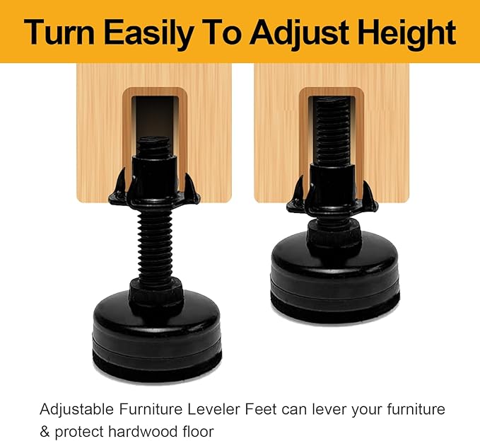 Mrosnail 12Pcs Adjustable Furniture Leveling Feet with T-Nuts, 3/8"-16 UNC Thread Screw-in Furniture Levelers for Tables, Sofas, Shelves, Cabinets