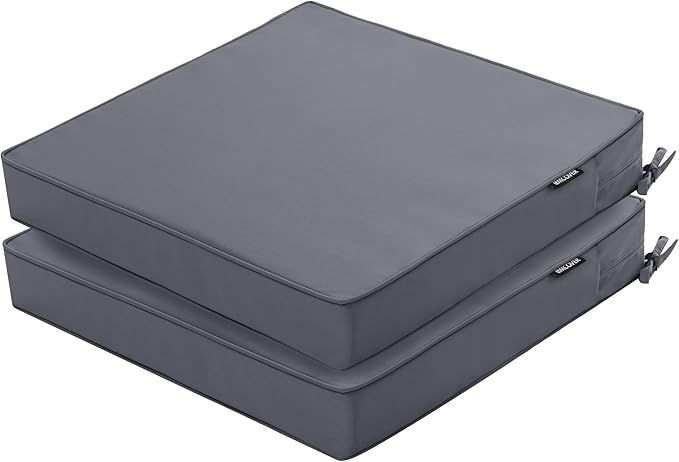 Outdoor Chair Cushions 16 x 17 Inch Waterproof Patio Chair Cushions with Tie 5 Year Color Fastness Thick Outdoor Seat Cushion for Garden Lawn Patio Furniture Dark Grey Set of 2