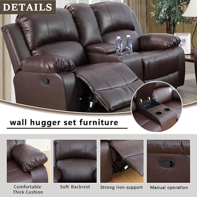AYCP Bonded Leather Living Room Furniture Set Reclining Sofa Set Loveseat Furniture Sets in Living Room Sofa Recliners (Loveseat, Brown)