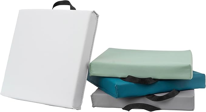 FDP SoftScape 12 inch Square Toddler Floor Cushions with Handles; Flexible Seating for Daycare, Preschool, Playroom; 1.5 inch Deluxe Foam (4-Piece) - Glacier
