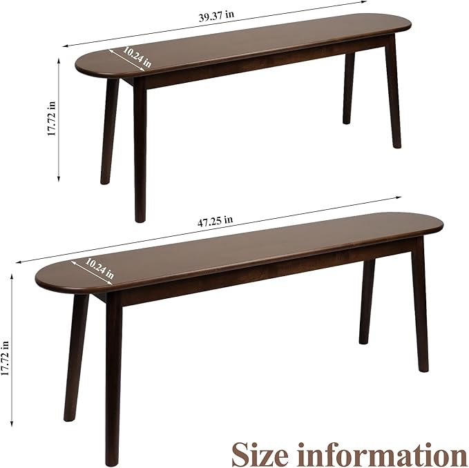 Cttasty Entryway Bench, Solid Wood Dining Bench, Midcentury End of Bed Bench w/Rounded Corner, Outdoor Bench w/Robust Construction, Bedroom Bench, 10.24" W x 17.72" H（Walnut 47.2inches）