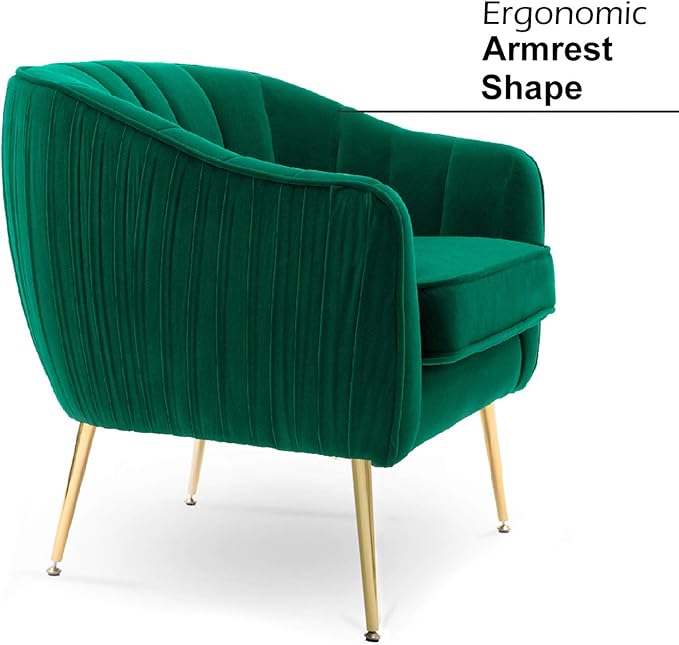 Altrobene Velvet Accent Chair, Modern Barrel Arm Chair with Golden Finished Metal Legs for Living Room and Bedroom, Christmas Green