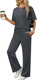 XIEERDUO Women's Side Slit Lounge Sets 2 Piece Travel Outfits Airport Tracksuit Oversized Wide Leg Loungewear S-3XL