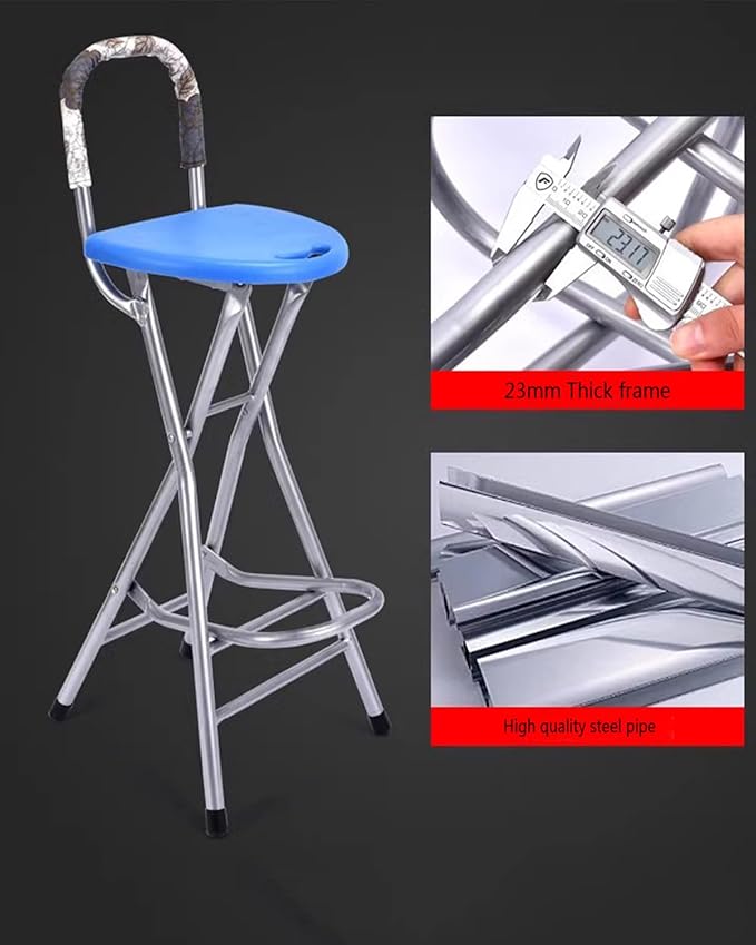 Folding Bar Stool with Backrest, 28 Inch Counter Height Foldable Stool, Portable Folding Stool Tall Bar Stools for Outdoor Camping Kitchen Shop Cafe, Blue (1 Pcs,)