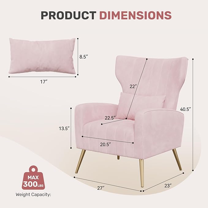 Nalupatio Modern Accent Chairs for Set of 4 Upholstered Velvet Fabric Reading Chair Mid Century Arm Chair Comfy Armchair for Living Room,Pink