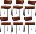 Stabrech Brown Boucle Dining Chairs Set of 6, Upholstered Dinner Chair with Metal Frame, Dining Room Chairs with Padded Seat, Round Modern Seating for Living Room