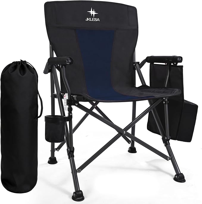 XL Premium Camping Chair - 400lb Capacity, Oversized 23.7" Wide Seat, Heavy Duty 600D Oxford Fabric, Padded Camping Chair Portable for Outdoor, Beach, Tailgate Parties Black/Blue