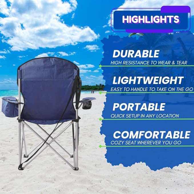 EZONE 2-Pack Camping Chairs with Built-in Ice Cooler, Portable Chair, Storage Pocket, Cup Holder, and Carry Bag Perfect for Camping, Tailgating, Fishing, Beach, and Lawn (4, Navy)
