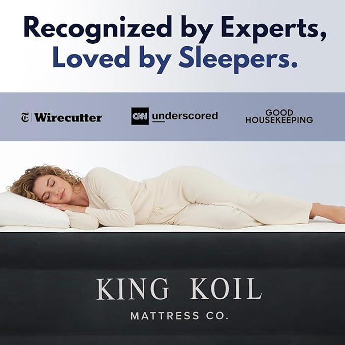 King Koil Plush Pillow Top Twin-Size Inflatable Air Mattress with Built-in High-Speed Pump for Camping, Home & Guests - Luxury 13" Twin Airbed Blow Up Mattress Waterproof, 1-Year Warranty