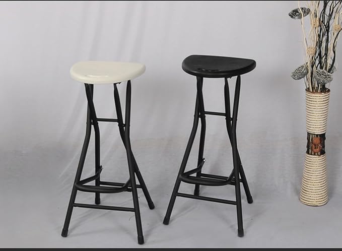 28 Inch Folding Stool with Handle and Pedal,Folding Bar Stool,White Seat Board Folding Chair with Non-Slip Feet,Indoor and Outdoor Foldable Stool for Adults,1 Pcs
