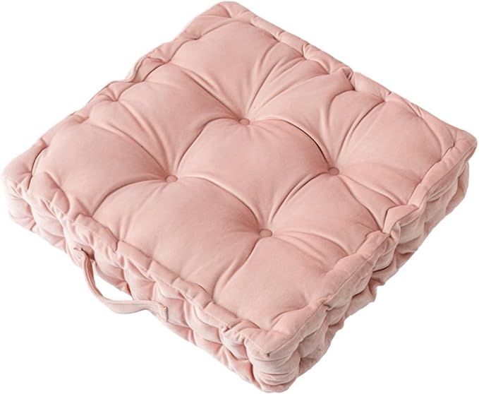 cuyfomr Floor Pillow, Square Floor Seating Pillow Cushion with Handle Thicken Portable Velvet Floor Pillow Cushion for Yoga Living Room Bedroom Home Decor (Pink,15×15×3.15in)