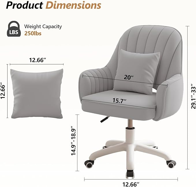 WXJHL Home Office Chair Velvet Vanity Chairs Cute Makeup Desk Chair with Wheels Mid Back Computer Chairs Height Adjustable Small Swivel Rolling Task Chair