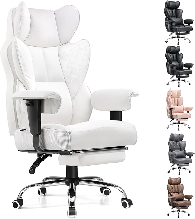 COMHOMA Desk Office Chair 400LBS Big and Tall Office Chairs Ergonomic Gaming Chairs with Wide Seat Leather High Back Chair with Foot Rest Adjustable Armrests Pocket Spring Lumbar Support