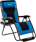 Amopatio Oversized Padded Zero Gravity Chair with Cup Holder, XL 30" Wide Folding Reclining Lounge Chairs with Footrest & Headrest for Indoor and Outdoor, Support 400LBS, Blue