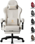 GTPLAYER Gaming Chair with Speakers, Video Game Chairs with Footrest, PC Game Chairs for Adults - Padded High Back Ergonomic Reclining Silla Game, Linkage Armrest, Ace Pro, Cream