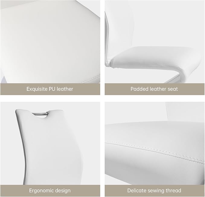 Mermaid Dining Chairs Set of 2,Modern Kitchen Dining Room Armless Upholstered Side Chairs in PU Leather Cushion Seat and Sturdy Metal Leg(2 White)