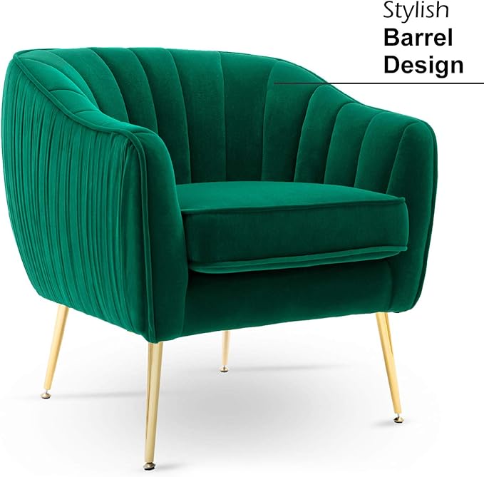 Altrobene Velvet Accent Chair, Modern Barrel Arm Chair with Golden Finished Metal Legs for Living Room and Bedroom, Christmas Green
