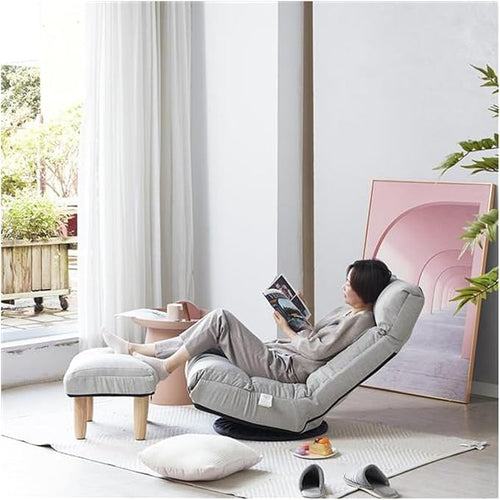 360° Swivel Folding Floor Chair, 3-Position Adjustable Back & 14-Level Headrest Floor Sofa, Multi-Functional Recliner for Living Room, Bedroom, Dorm (Gray)