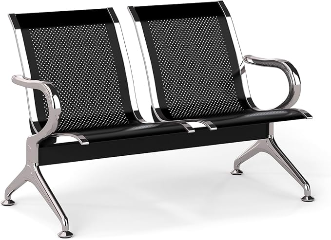 Kinfant Waiting Room Chair Bench Set - 2-Seat Office Guest Benches Reception Chairs with Arms for Airport, Hospital, Bank, Salon, Barbershop, Hall, Room Conference(Black Mesh)