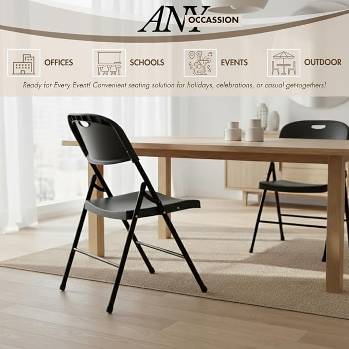 Amazing for less 8-Pack Heavy Duty Plastic Folding Chair, 450 lbs Capacity Foldable Chairs for Indoor Outdoor, Stackable Portable Seating for Party, Wedding, Patio, Backyard, Office (Black)