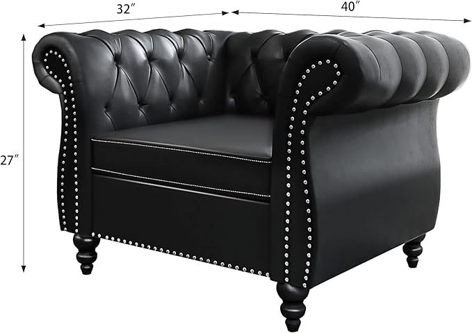QHITTY Accent Chair, Chesterfield Chair Modern Leather Upholstered Chair with Tufted Back for Living Room Furniture (Black)