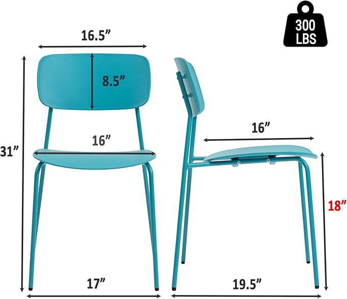 Sidanli Armless Stacking Chairs Set of 4, Office Waiting Room Chairs with Metal Legs and Ergonomic Plastic Seat, Metal Chairs Set of 4 for Conference Reception Dining Room, Blue