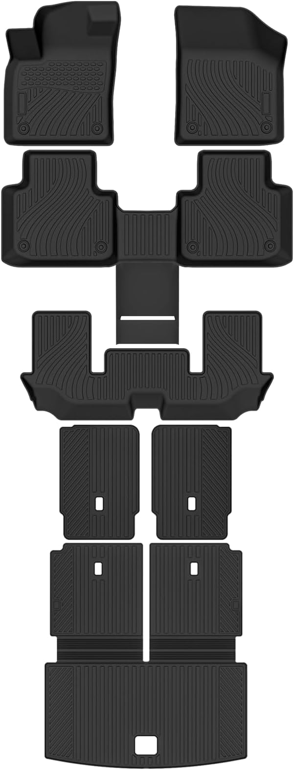 All Weather Floor Mats for 2018-2026 Volkswagen Atlas 6 Seats with 2nd Row Bucket Seat Floor Mats &Trunk mat with Backrest mats & 2nd Backrest mats for Volkswagen Atlas Accessories Floor Liner