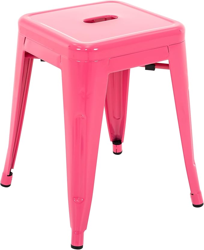 Brage Living 18 Inch Industrial Metal Stools Set of 2, Stackable Classroom Stools, Backless Metal Dining Chairs for Indoor Outdoor, Kitchen Short Stools (Hot Pink)