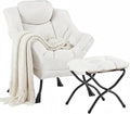 Cozy Lazy Chair and Ottoman, Large Contemporary Accent Lounge Chair Set, Leisure Upholstered Reading Armchair for Bedroom, Living Room, Dorm Rooms, Office, Peach Beige