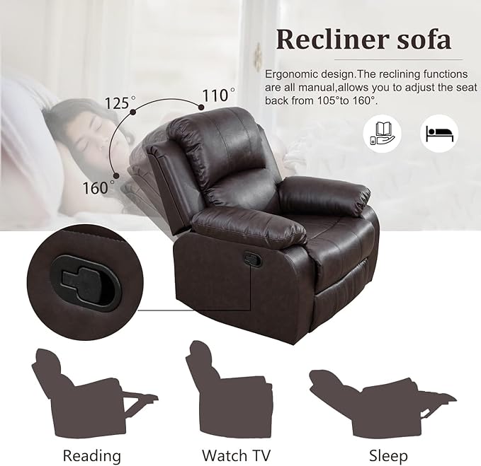 AYCP Bonded Leather Living Room Furniture Set Reclining Sofa Set Loveseat Furniture Sets in Living Room Sofa Recliners (Chair, Black)