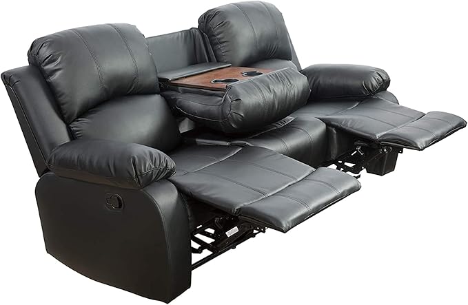 AYCP Bonded Leather Living Room Furniture Set Reclining Sofa Set Loveseat Furniture Sets in Living Room Sofa Recliners (Sofa, Black)