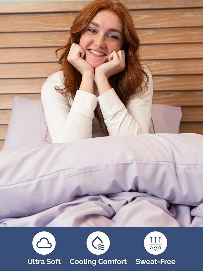 Extra Deep Pocket Split King Sheets - 5 Piece Breathable & Cooling Bed Sheets - Hotel Luxury Bed Sheet Set - Soft, Wrinkle Free & Comfy - Easily Fits Extra Deep Mattresses - Light Lavender Sheets Set