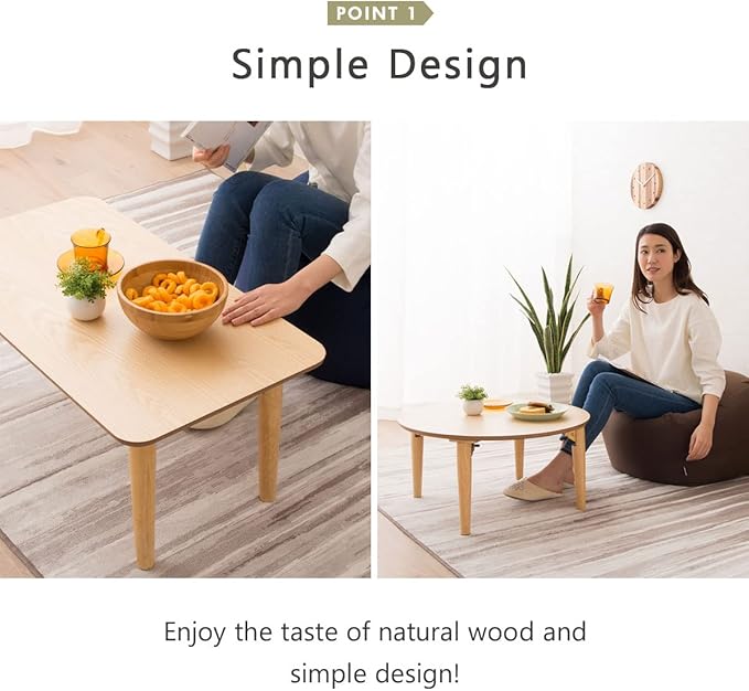 EMOOR Wood Folding Coffee Table Rectangle Small (17.7"x23.6") White, Floor Sitting Low Table Small Space Minimalist Japanese Tatami Room