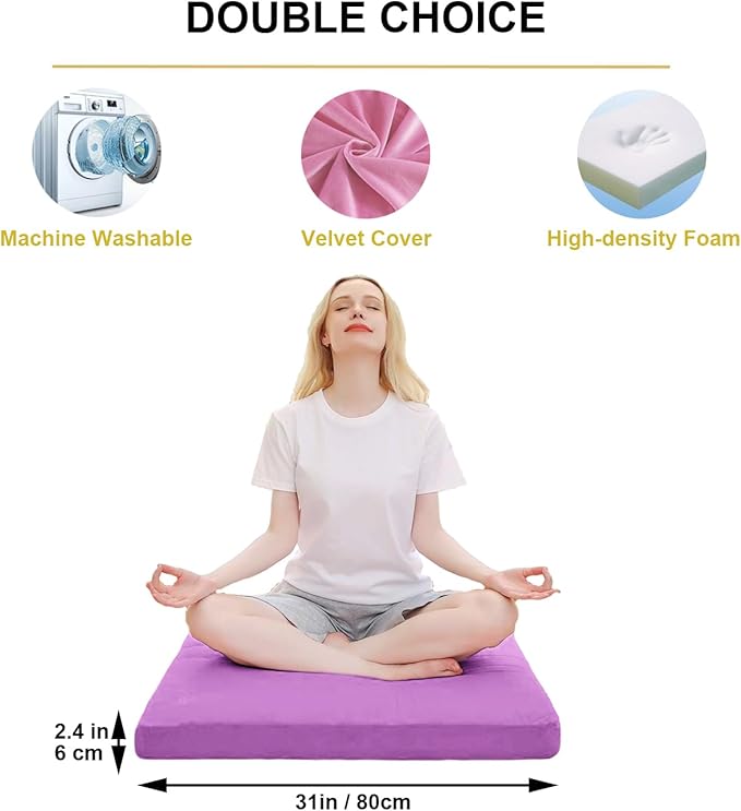 TokSay Velvet Zabuton Meditation Mat, 31 * 31 inches, Yoga Meditation Cushion Floor (Purple)