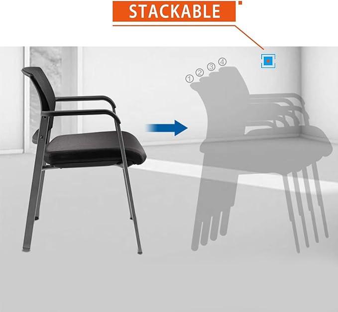 CLATINA Mesh Back Stacking Arm Chairs, Office Reception Guest Chair, Desk Chair No Wheels Ergonomic Lumbar Support and Thickened Seat Cushion for Waiting Conference Room Grey (2 Pack)