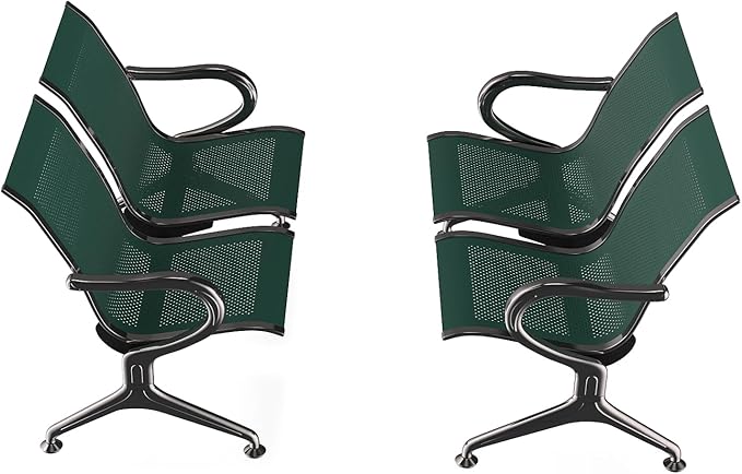 Kinfant 2-Seat Waiting Room Chair - Office Guest Reception Chairs with Ergonomic Backrests, Airport Waiting Bench with Armrests, Metal Waiting Furniture for Hospital, Bank (Dark Green, Set of 2)