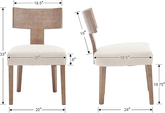 DM Furniture Linen Dining Chairs Set of 4 with Natural Wood Legs, Farmhouse Upholstered Side Chairs with Curved Backrest for Living Room/Restaurant, Beige