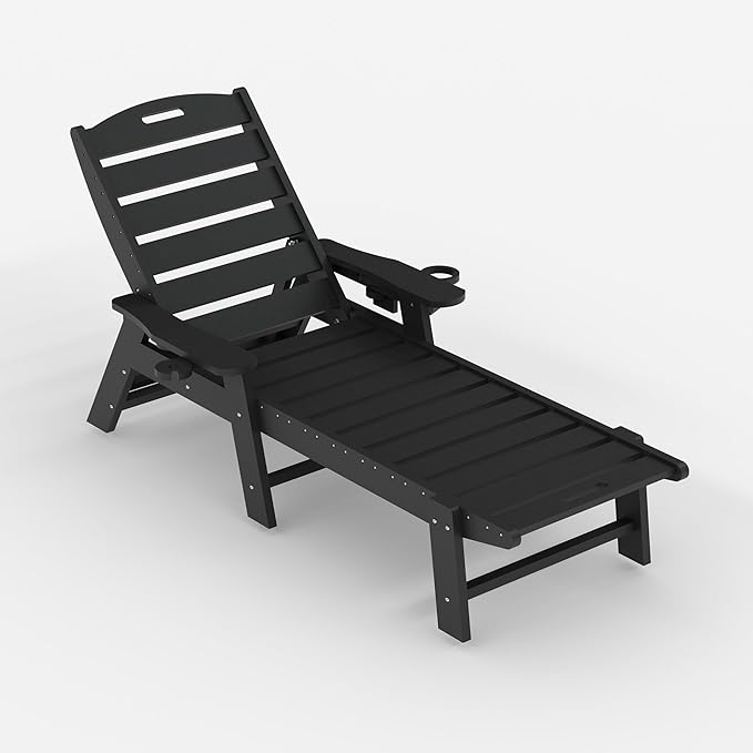 GarveeLife Outdoor HDPE Chaise Lounge, Oversize HDPE 5-Position Pool Lounge Chairs, Pool Lounges Chairs