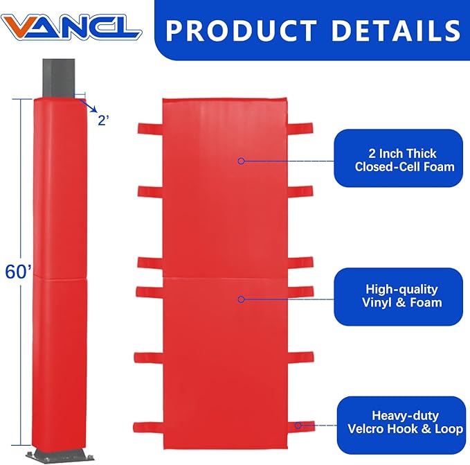 VANCL Square Pole Padding Basketball Pole Pads Heavy Duty Square Pads Outdoor Fits 4"x4", 5"x5", 6"x6",6"x8", 8"x8" Poles Waterproof UV-Resistant Durable Protection Pads