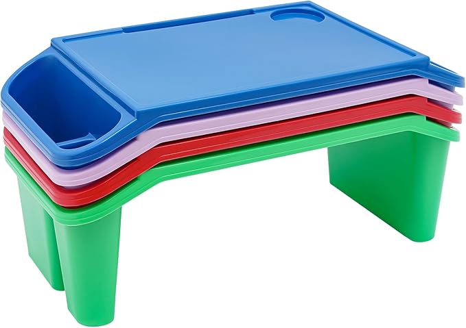 Kids Lap Desk Tray with Side Pockets, Plastic Breakfast Laptop Trays Kids Activity Lap Desk Tray Portable Bed Table Lap Desk for Kids Students Work Study School Classroom (4Pcs, 4 Color B)