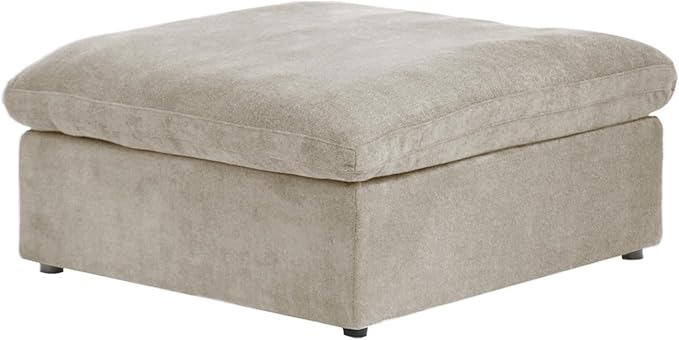Storage Ottoman for Sofa, Foot Rest for Couch, Comfortable Footstool for Living Room, Cover Removable (Khaki, Linen Fabric)