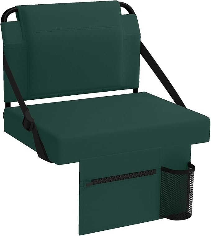 Stadium Seat for Bleachers with Back Support,Portable Bleacher Chairs with Back and Cushion，Green