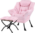 Tiita Lazy Chair with Ottoman, Pink Chair Modern Large Accent Lounge Armchair, Comfy Leisure Sofa Reading Chair with Footrest for Bedroom, Living Room, Dorm Rooms, Garden and Courtyard, Pink