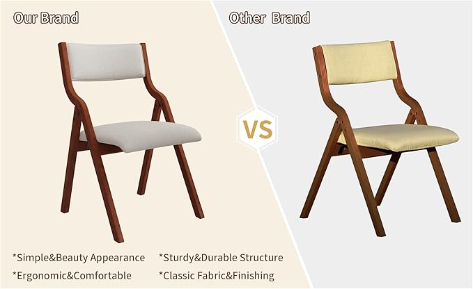 Ball & Cast Padded Folding Chairs 2 Pack,Solid Wood Frame Foldable Dining Chair,18" Seat Height,Space Saving,Easy to Carry Suitable for Kitchen, Bedroom, Light Grey