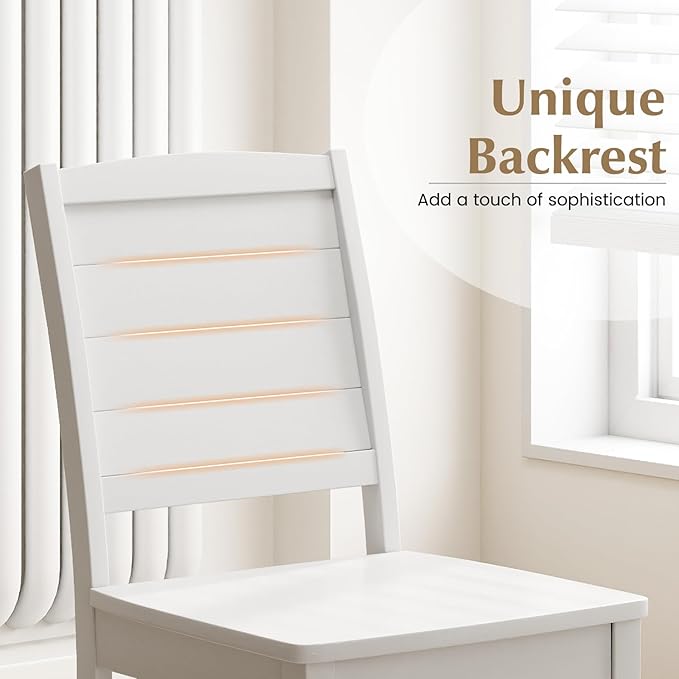 Giantex Wood Dining Chairs Set of 2, Modern Kitchen Chairs w/Rubber Wood Legs, Curved Backrest, Farmhouse Diner Chairs, Wooden Armless Side Chairs for Home Dining, Restaurant, Load 400 LBS, White