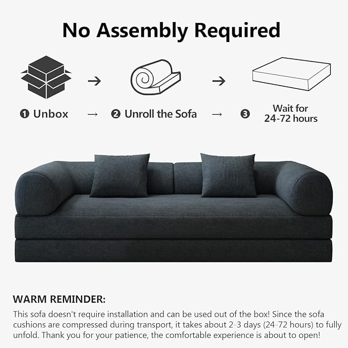 YUODL 78.8" Modular Sofa Bed - 4-in-1 Convertible Design with Corduroy Fabric and High Density Sponge, Removable Cover and Fixed Frame