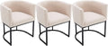 VESCASA Linen Upholstered Dining Chairs with Barrel Back, Mid Century Modern Padded Restaurant Chairs with Black Metal Frame for Kitchen, Dining Room, Set of 3, Cream